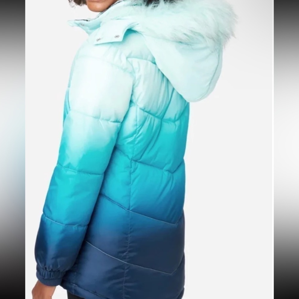NWT Anorak Puffer Coat ocean ombré turquoise blue white JUSTICE teen XL - Picture 2 of 16